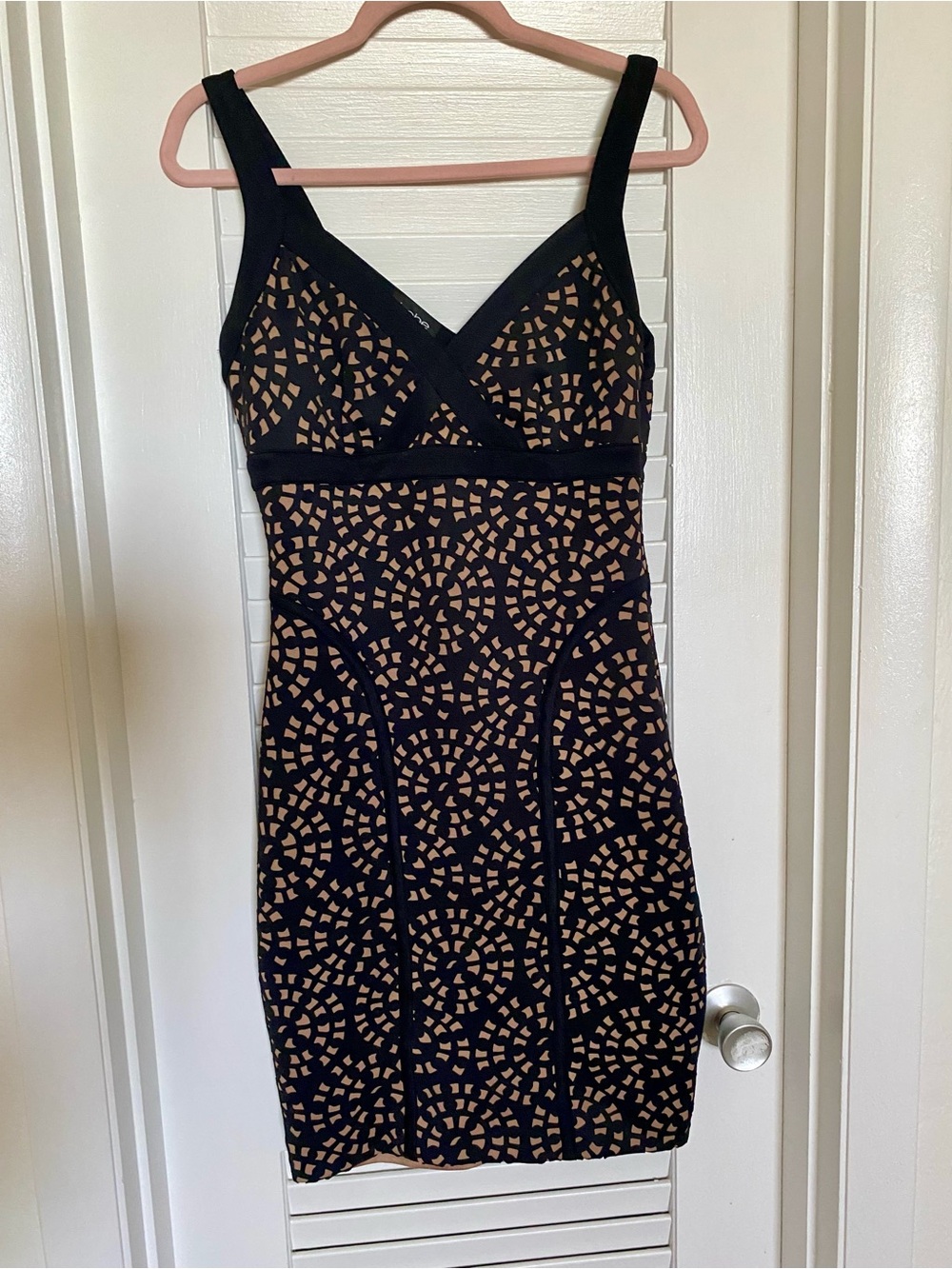bebe Black and Nude Laser-Cut Sleeveless Bodycon Dress